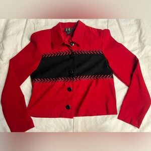 Vintage R&K Originals Cropped Jacket Red Black Western Stitch Y2K Petite 6P